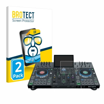Face avant d’un emballage produit avec le logo de la marque BROTECT. À côté, l’appareil Denon DJ Prime 4 est représenté avec l