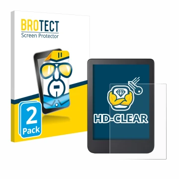 Face avant d’un emballage produit avec le logo de la marque BROTECT. À côté, l’appareil Kobo Clara 2E est représenté avec la p