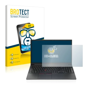 Face avant d’un emballage produit avec le logo de la marque BROTECT. À côté, l’appareil Lenovo ThinkPad E15 Gen 4 est représen