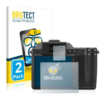 Face avant d’un emballage produit avec le logo de la marque BROTECT. À côté, l’appareil Fujifilm X-H2 est représenté avec la p