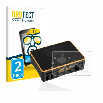Face avant d’un emballage produit avec le logo de la marque BROTECT. À côté, l’appareil Junsi iCharger DX8 Duo est représenté 