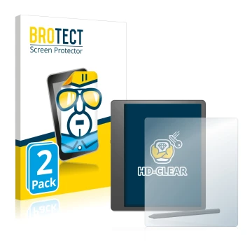 Face avant d’un emballage produit avec le logo de la marque BROTECT. À côté, l’appareil Amazon Kindle Scribe est représenté av