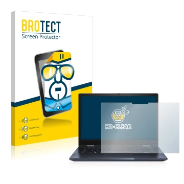 Face avant d’un emballage produit avec le logo de la marque BROTECT. À côté, l’appareil ASUS ExpertBook B3 Flip B3402 est repr