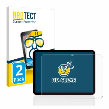 Face avant d’un emballage produit avec le logo de la marque BROTECT. À côté, l’appareil Apple iPad 10.9