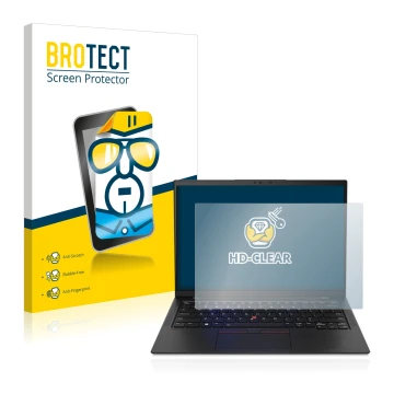 Face avant d’un emballage produit avec le logo de la marque BROTECT. À côté, l’appareil Lenovo ThinkPad X1 Carbon Touch 14