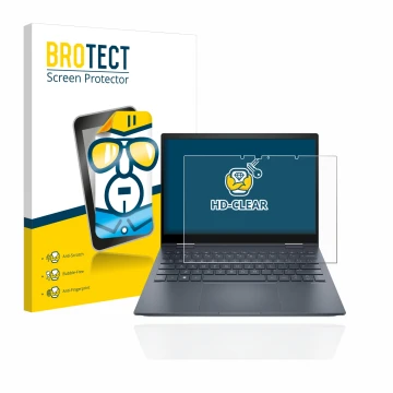 Face avant d’un emballage produit avec le logo de la marque BROTECT. À côté, l’appareil HP Envy x360 13-bfxxx est représenté a