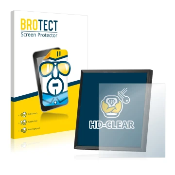 Face avant d’un emballage produit avec le logo de la marque BROTECT. À côté, l’appareil Divoom Pixoo-64 est représenté avec la