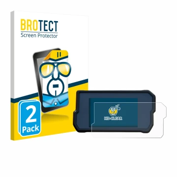 Face avant d’un emballage produit avec le logo de la marque BROTECT. À côté, l’appareil KTM 390 Duke 2019 est représenté avec 