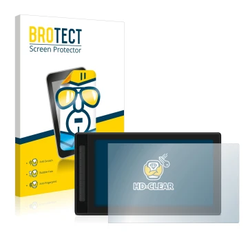 Face avant d’un emballage produit avec le logo de la marque BROTECT. À côté, l’appareil Huion Kamvas Pro 16 (2.5K) est représe