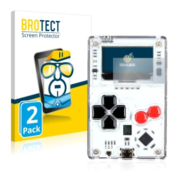 Face avant d’un emballage produit avec le logo de la marque BROTECT. À côté, l’appareil Arduboy FX est représenté avec la prot