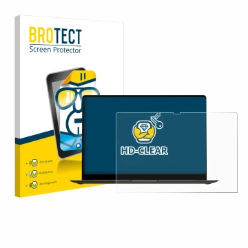 Face avant d’un emballage produit avec le logo de la marque BROTECT. À côté, l’appareil Samsung Galaxy Book3 Pro 16