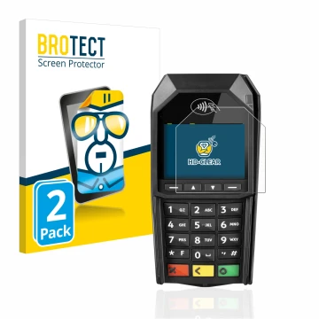 Face avant d’un emballage produit avec le logo de la marque BROTECT. À côté, l’appareil ingenico Desk/1600 est représenté avec