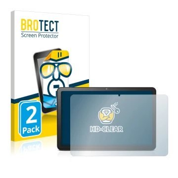 Face avant d’un emballage produit avec le logo de la marque BROTECT. À côté, l’appareil Doro Tablet 10.4