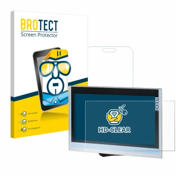 Face avant d’un emballage produit avec le logo de la marque BROTECT. À côté, l’appareil Siemens Simatic HMI TP1900 Comfort est