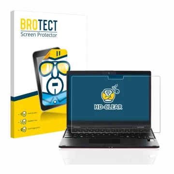 Face avant d’un emballage produit avec le logo de la marque BROTECT. À côté, l’appareil Fujitsu Lifebook U9311X est représenté