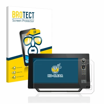 Face avant d’un emballage produit avec le logo de la marque BROTECT. À côté, l’appareil Humminbird Apex 13 MEGA SI+ est représ