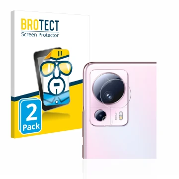 Face avant d’un emballage produit avec le logo de la marque BROTECT. À côté, l’appareil Xiaomi 13 Lite (Caméra UNIQUEMENT) est