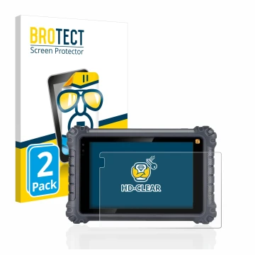 Face avant d’un emballage produit avec le logo de la marque BROTECT. À côté, l’appareil Autel MaxiCom MK906Pro-TS est représen