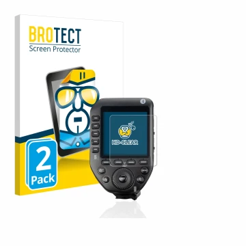 Face avant d’un emballage produit avec le logo de la marque BROTECT. À côté, l’appareil Godox XPro II est représenté avec la p