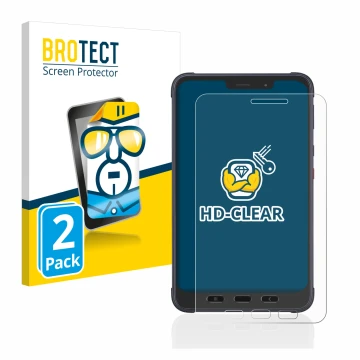 Face avant d’un emballage produit avec le logo de la marque BROTECT. À côté, l’appareil Samsung Galaxy Tab Active 3 Enterprise