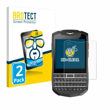 Face avant d’un emballage produit avec le logo de la marque BROTECT. À côté, l’appareil Unihertz Titan Pocket est représenté a