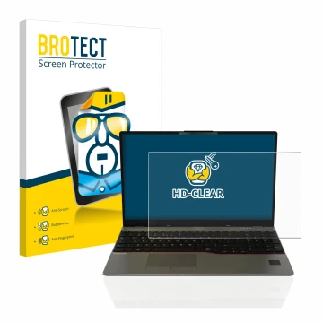 Face avant d’un emballage produit avec le logo de la marque BROTECT. À côté, l’appareil Fujitsu Lifebook U7512 est représenté 