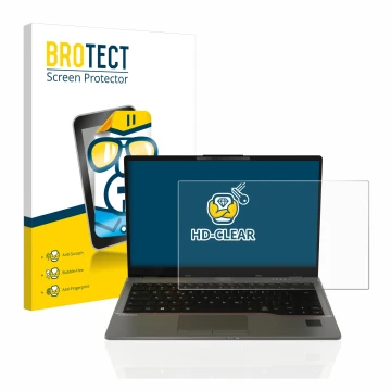 Face avant d’un emballage produit avec le logo de la marque BROTECT. À côté, l’appareil Fujitsu Lifebook U7412 est représenté 