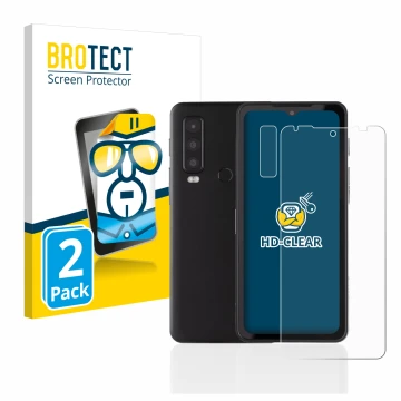 Face avant d’un emballage produit avec le logo de la marque BROTECT. À côté, l’appareil Caterpillar Cat S75 (Avant+Caméra) est