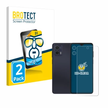 Face avant d’un emballage produit avec le logo de la marque BROTECT. À côté, l’appareil Motorola Moto G73 5G (Avant+Caméra) es