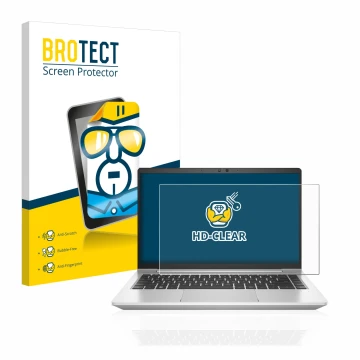Face avant d’un emballage produit avec le logo de la marque BROTECT. À côté, l’appareil HP EliteBook 640 G9 est représenté ave