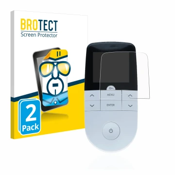 Face avant d’un emballage produit avec le logo de la marque BROTECT. À côté, l’appareil Beurer EM 49 Digital TENS/EMS est repr