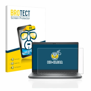 Face avant d’un emballage produit avec le logo de la marque BROTECT. À côté, l’appareil Dell Latitude 5430 Touch est représent