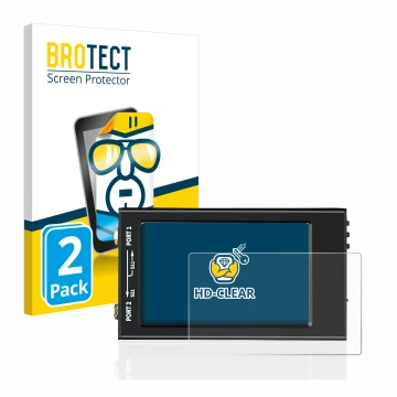 Face avant d’un emballage produit avec le logo de la marque BROTECT. À côté, l’appareil SDRGEEK NanoVNA-F V2 est représenté av