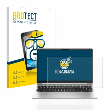 Face avant d’un emballage produit avec le logo de la marque BROTECT. À côté, l’appareil HP ProBook 450 G10 est représenté avec