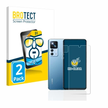 Face avant d’un emballage produit avec le logo de la marque BROTECT. À côté, l’appareil Xiaomi 12T (Avant+Caméra) est représen