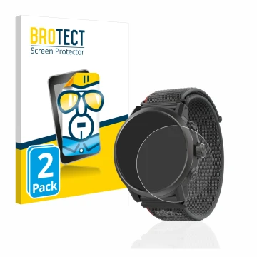 Face avant d’un emballage produit avec le logo de la marque BROTECT. À côté, l’appareil Coros Apex 2 est représenté avec la pr