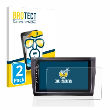 Face avant d’un emballage produit avec le logo de la marque BROTECT. À côté, l’appareil Dynavin D8-DF56 9