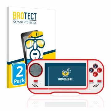 Face avant d’un emballage produit avec le logo de la marque BROTECT. À côté, l’appareil Blaze Evercade est représenté avec la 