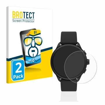Face avant d’un emballage produit avec le logo de la marque BROTECT. À côté, l’appareil Fossil Smartwatch Wellness (Gen 6) Hyb