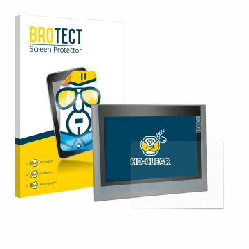 Face avant d’un emballage produit avec le logo de la marque BROTECT. À côté, l’appareil Siemens Simatic TP1200 Comfort 12