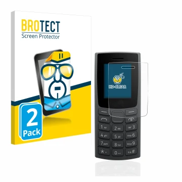 Face avant d’un emballage produit avec le logo de la marque BROTECT. À côté, l’appareil Nokia 110 (2023) est représenté avec l