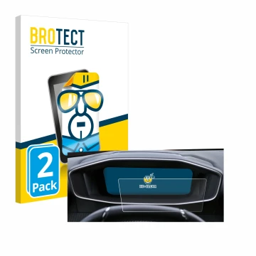 Face avant d’un emballage produit avec le logo de la marque BROTECT. À côté, l’appareil Peugeot 2008 2022 Cockpit est représen