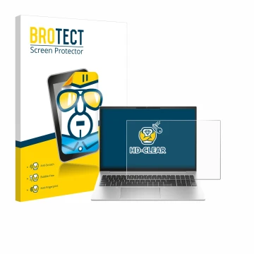 Face avant d’un emballage produit avec le logo de la marque BROTECT. À côté, l’appareil HP EliteBook 860 G10 est représenté av