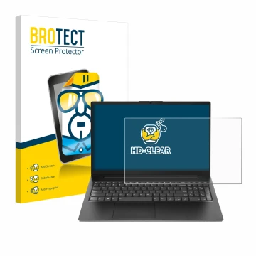 Face avant d’un emballage produit avec le logo de la marque BROTECT. À côté, l’appareil Lenovo V15 G4 AMN est représenté avec 