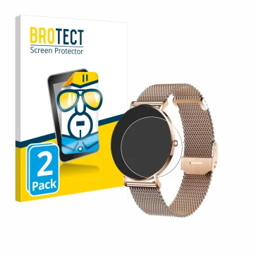 Face avant d’un emballage produit avec le logo de la marque BROTECT. À côté, l’appareil Xcoast X-Watch Siona 2 est représenté 