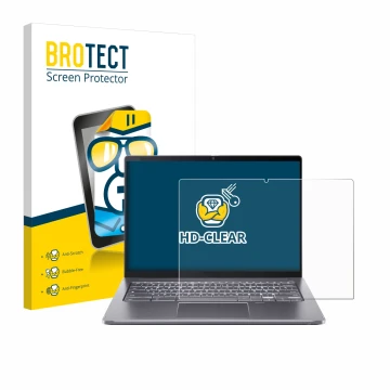 Face avant d’un emballage produit avec le logo de la marque BROTECT. À côté, l’appareil Acer Chromebook Spin 714 est représent