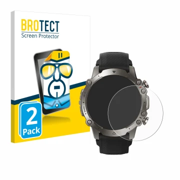 Face avant d’un emballage produit avec le logo de la marque BROTECT. À côté, l’appareil Huami Amazfit Falcon est représenté av