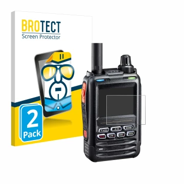 Face avant d’un emballage produit avec le logo de la marque BROTECT. À côté, l’appareil Yaesu FT-5DE/DR est représenté avec la