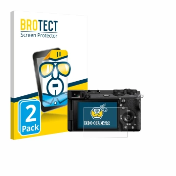 Face avant d’un emballage produit avec le logo de la marque BROTECT. À côté, l’appareil Sony Alpha 6700 est représenté avec la