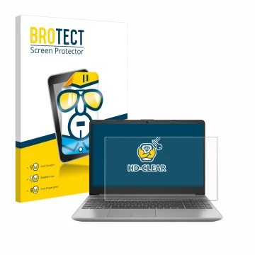 Face avant d’un emballage produit avec le logo de la marque BROTECT. À côté, l’appareil HP 250 G9 est représenté avec la prote